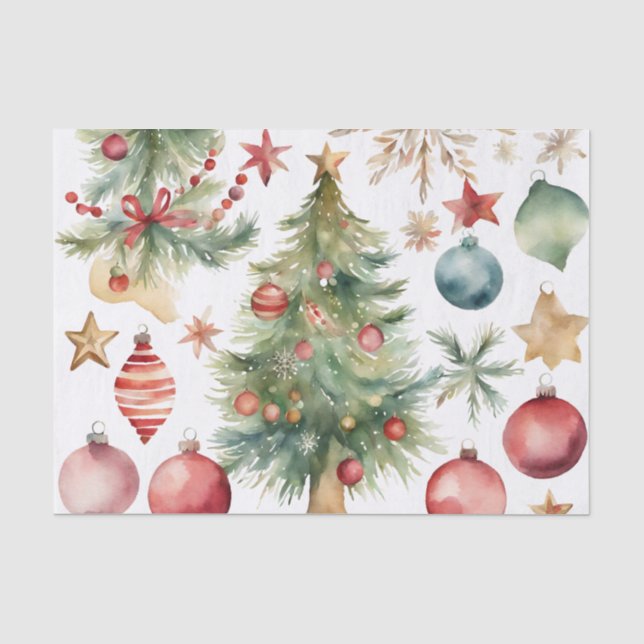Weihnachtsbaum mit Ornamenten Seidenpapier (Vorderseite)