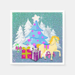 Weihnachtsbaum mit Pferd und Geschenken IMITATE Gl Serviette