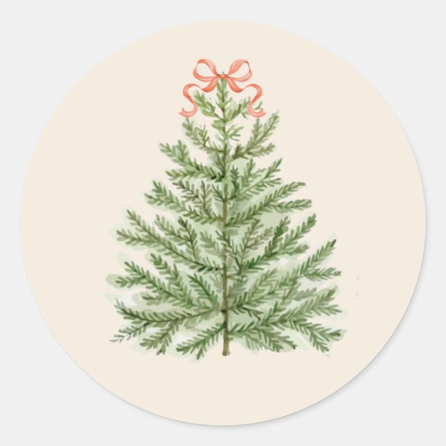 Weihnachtsbaum mit Red Bow Runder Aufkleber (Vorderseite)