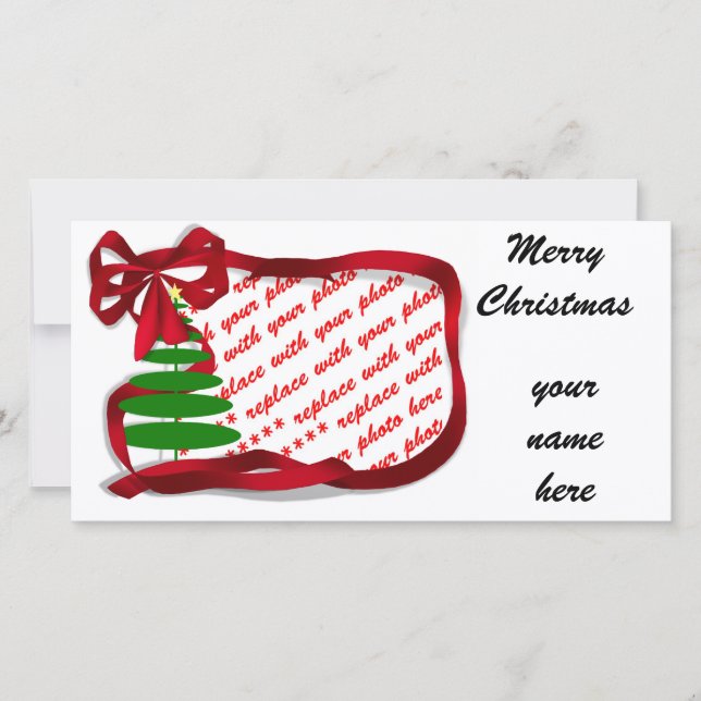 Weihnachtsbaum mit Red Ribbon Feiertagskarte (Vorderseite)