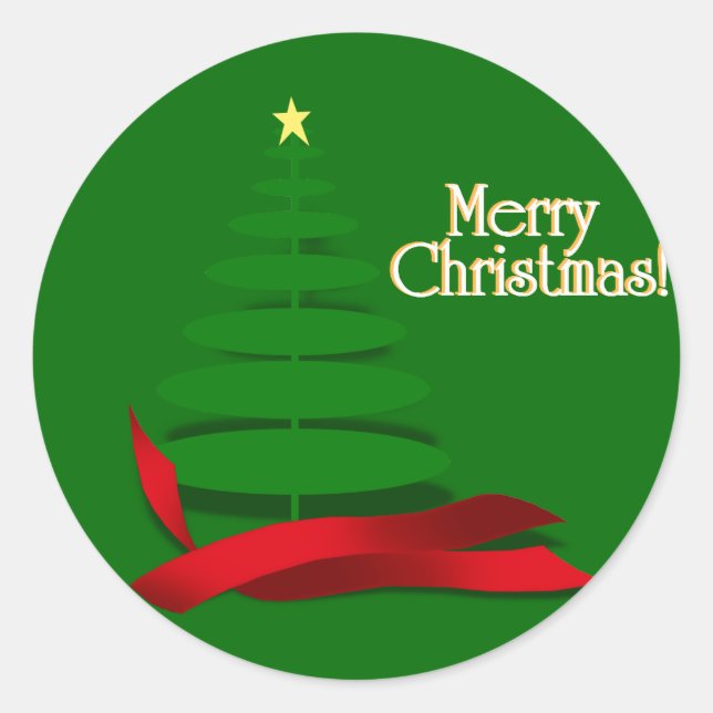 Weihnachtsbaum mit Red Ribbon Runder Aufkleber (Vorderseite)