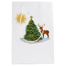 Weihnachtsbaum mit Rentiergeschenken und goldenem 