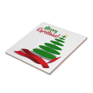 Weihnachtsbaum mit rotem Band Fliese