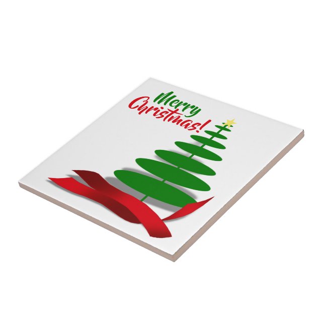Weihnachtsbaum mit rotem Band Fliese (Seite)