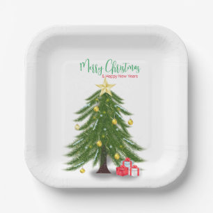 Weihnachtsbaum mit rotem Geschenk Pappteller