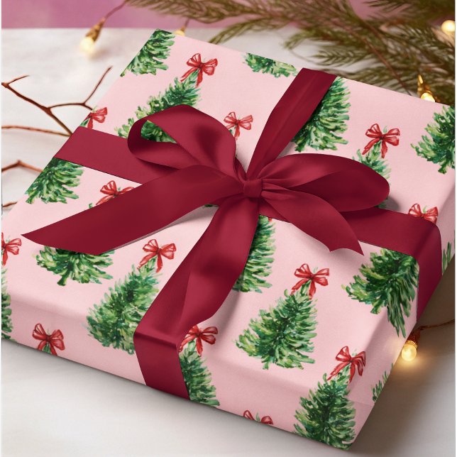 Weihnachtsbaum mit roter Schleife | Rosa Geschenkp Geschenkpapier (Von Creator hochgeladen)