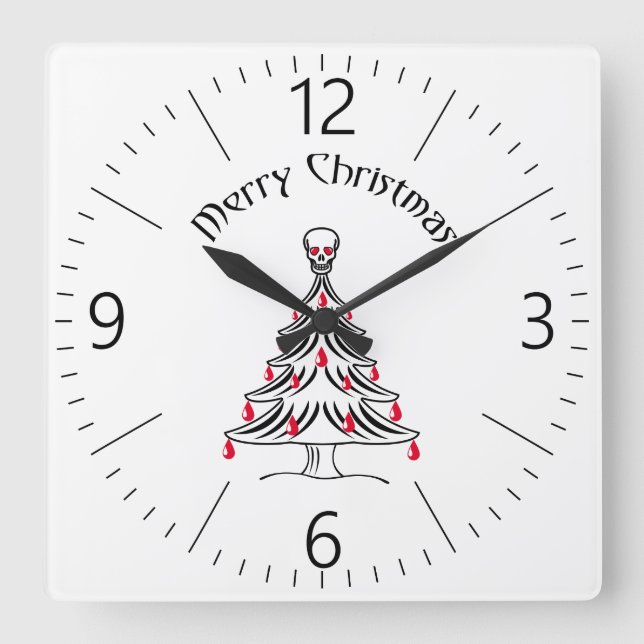 Weihnachtsbaum mit Schädel Quadratische Wanduhr (Vorderseite)