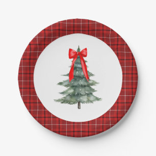 Weihnachtsbaum mit Schleife und Karo Pappteller