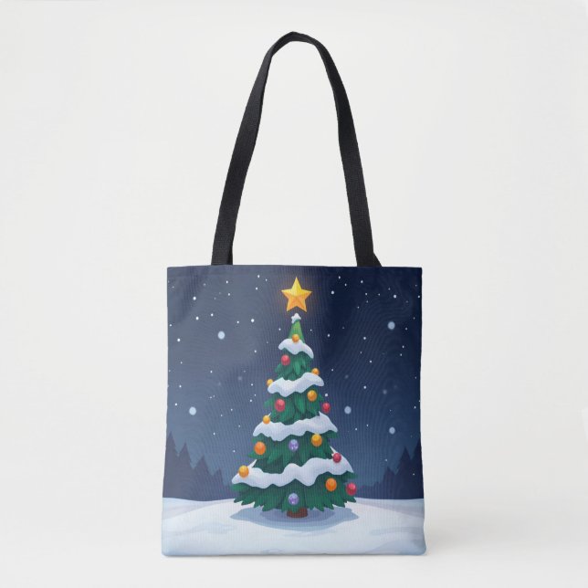 Weihnachtsbaum mit Schnee-Tasche Tasche (Vorderseite)