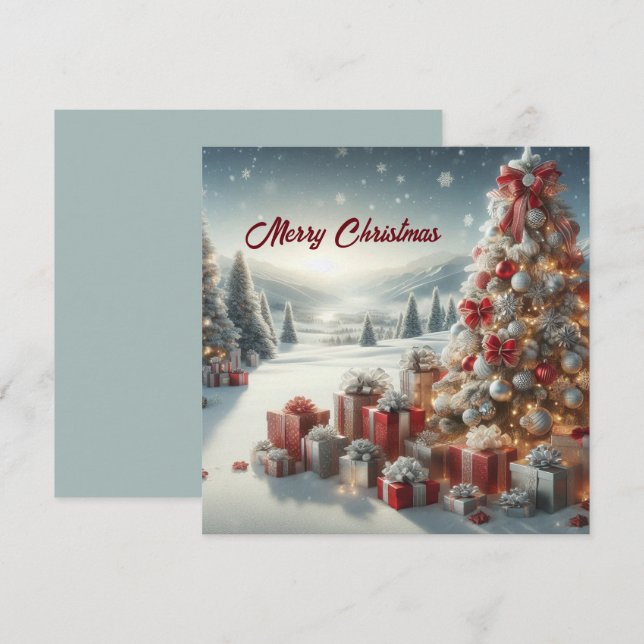 Weihnachtsbaum mit Schneegeschenken Karte (Vorne/Hinten)