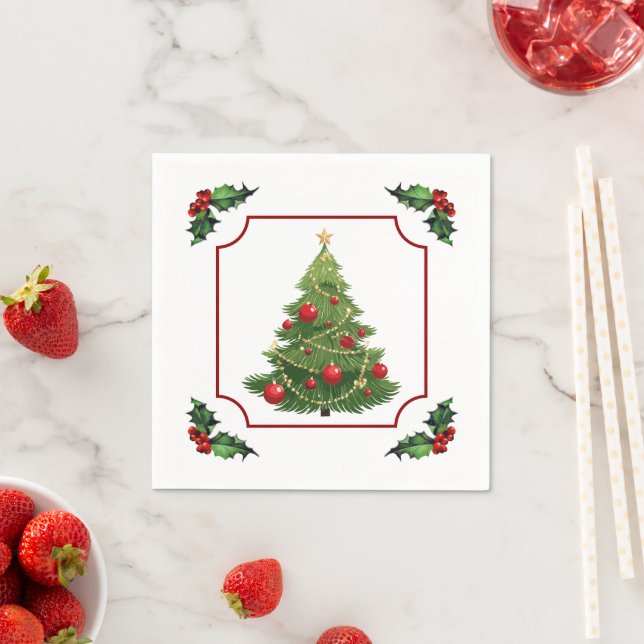 Weihnachtsbaum mit Stechpalme Serviette (Beispiel)