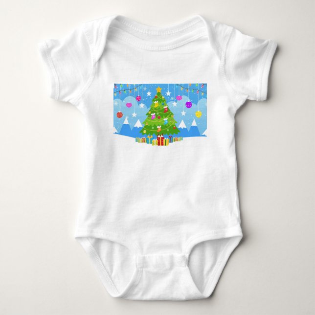 Weihnachtsbaum mit Stern und Presentage Urlaub Baby Strampler (Vorderseite)