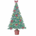 Weihnachtsbaum mit Verzierungen roten Bögen Glocke Fotoskulptur Schlüsselanhänger<br><div class="desc">This festive key chain is made up from an original watercolor Christmas tree illustration The bright and cheerful design will look special during the holiday season. The originality of the artwork (the tree picture is created by hundreds of tiny dots that are all meticulously hand painted by me) is sure...</div>