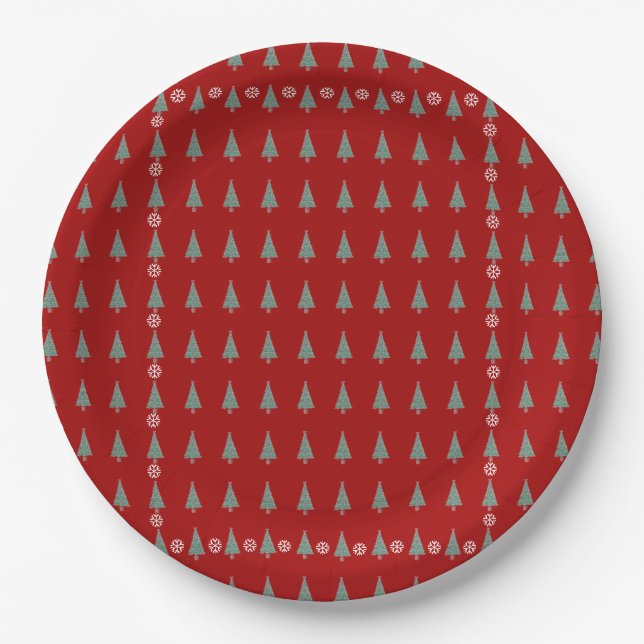 Weihnachtsbaum mit Verzierungen roten Bögen Glocke Pappteller (Vorderseite)