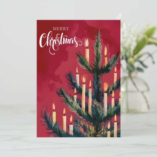 Weihnachtsbaum mit Vintagen Kerzen Feiertagskarte (Stehend Vorderseite)