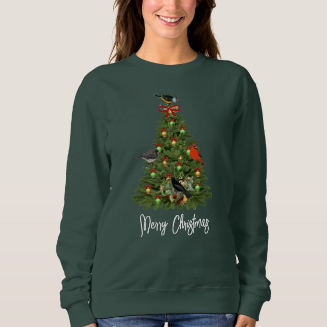 Weihnachtsbaum mit Vogelurlaub Sweatshirt (Vorderseite)
