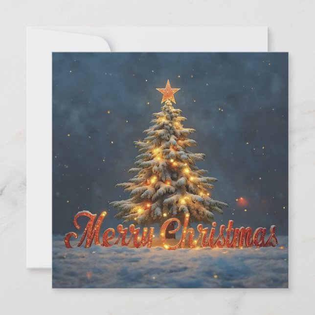 Weihnachtsbaum mit warmen Lichtern im Schnee (Vorderseite)