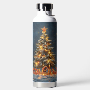 Weihnachtsbaum mit warmen Lichtern im Schnee Trinkflasche