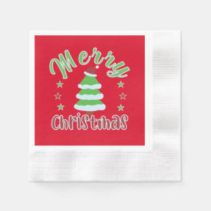 Weihnachtsbaum mit Weihnachtsmannmütze Serviette