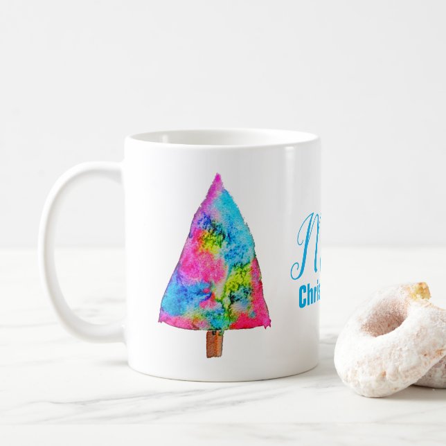 Weihnachtsbaum moderne Funkfarben Kaffeetasse (Mit Donut)