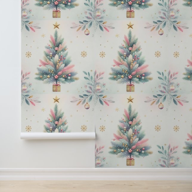Weihnachtsbaum Moderne Stilfarbe und Blau Tapete (Anwendung)