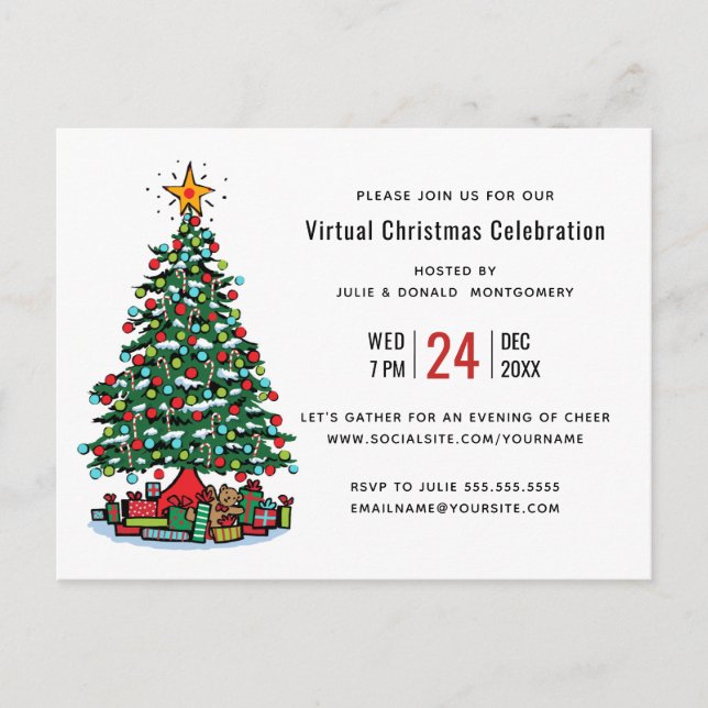 Weihnachtsbaum Moderne Virtual Holiday Party Einladungspostkarte (Vorderseite)