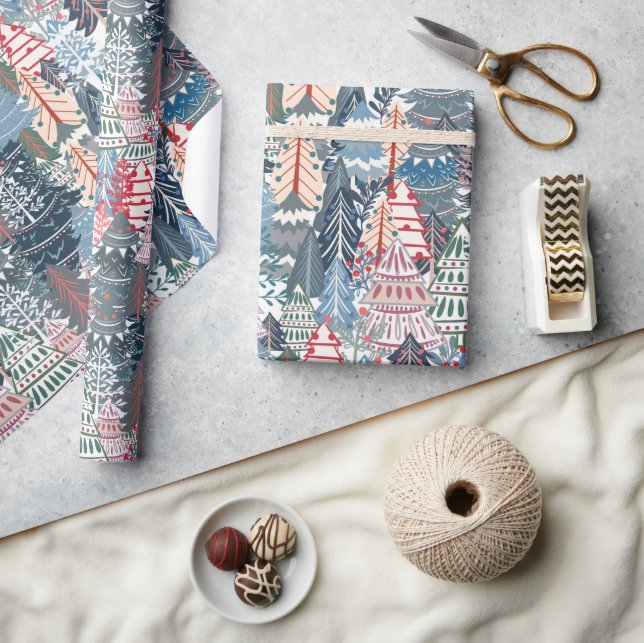 Weihnachtsbaum Moderner Winterurlaub Geschenkpapier (Kunsthandwerk)