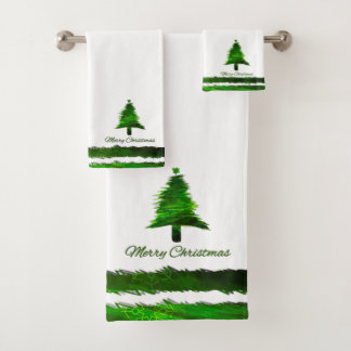 Weihnachtsbaum Modernes Urlaubsmuster Grün Badhandtuch Set
