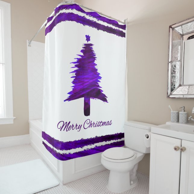 Weihnachtsbaum Modernes Urlaubsmuster Lila Duschvorhang (Beispiel)