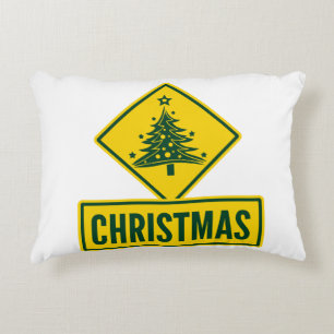 Weihnachtsbaum modernes Urlaubsstraßen-Warnschild Dekokissen