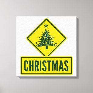 Weihnachtsbaum modernes Urlaubsstraßen-Warnschild Leinwanddruck
