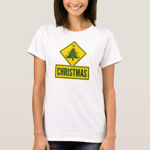 Weihnachtsbaum Modernes Weihnachtsstraßen-Warnschi T-Shirt