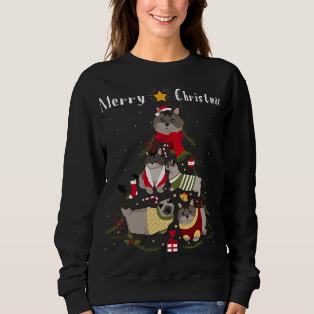 Weihnachtsbaum Munchkin Cat Lover Xmas Cat Owner Sweatshirt (Vorderseite)