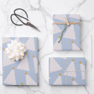 Weihnachtsbaum Muster Blau Geschenkpapier Set