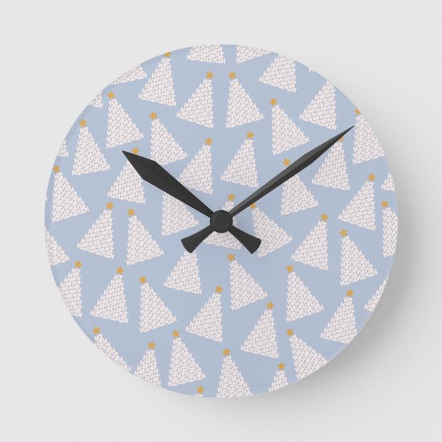 Weihnachtsbaum Muster Blau Runde Wanduhr (Vorderseite)
