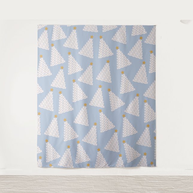 Weihnachtsbaum Muster Blau Wandteppich (Vorderseite)