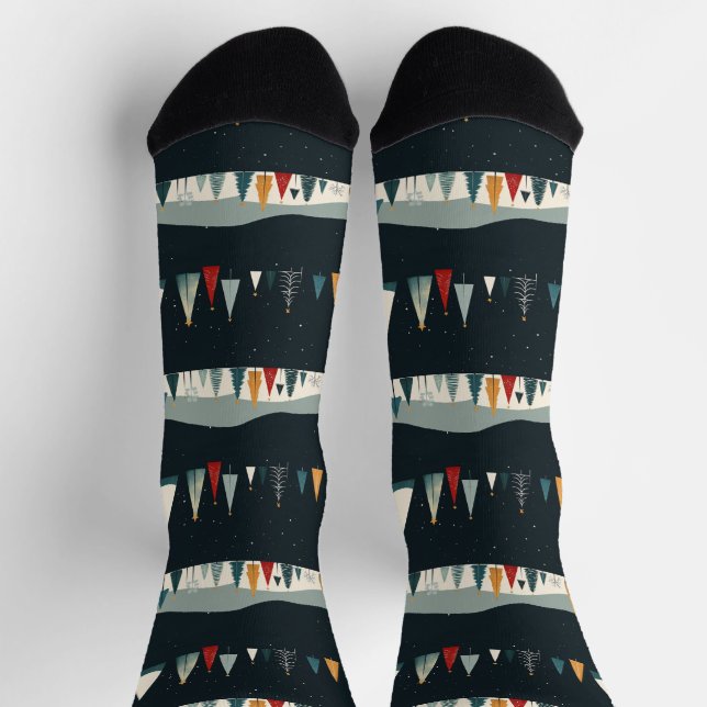 Weihnachtsbaum Muster dunkel Socken (Oben)