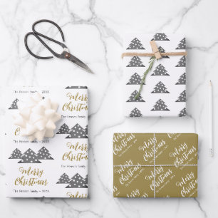 Weihnachtsbaum-Muster Festliches Skript Familie  Geschenkpapier Set