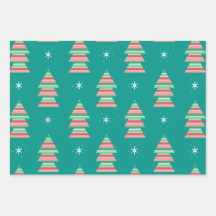 Weihnachtsbaum-Muster Festliches Weihnachtsfest Geschenkpapier Set