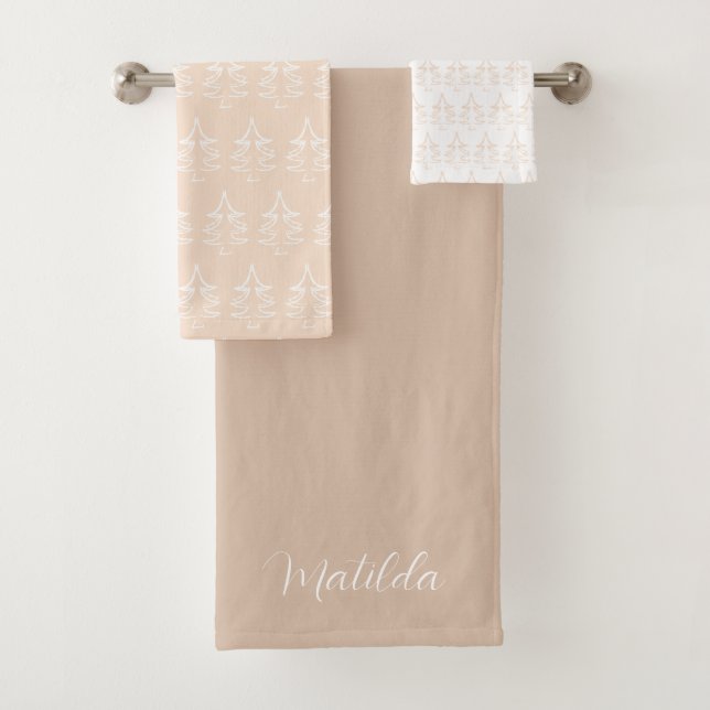 Weihnachtsbaum Muster Kaffeepause Blush Vanilla Badhandtuch Set (Insitu)
