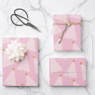 Weihnachtsbaum Muster rosa Geschenkpapier Set