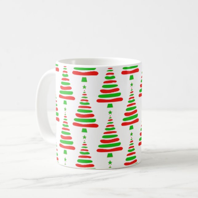 Weihnachtsbaum-Muster rot-grüne Kritzelei b Kaffeetasse (Vorderseite Links)