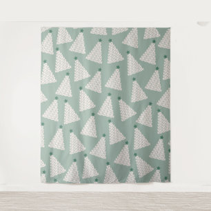 Weihnachtsbaum Muster Sage Green Wandteppich