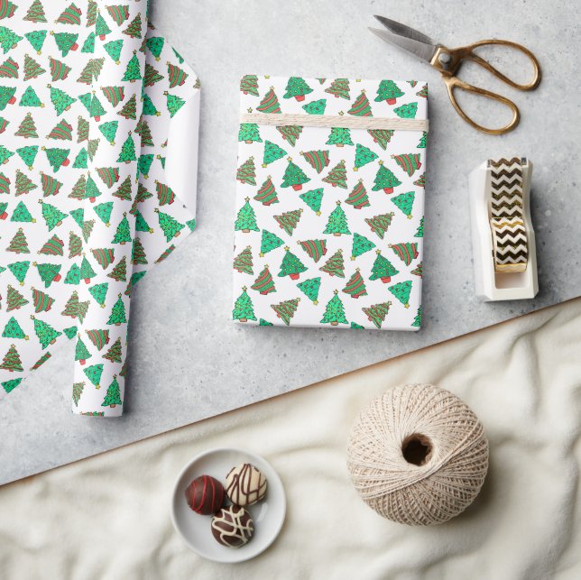 Weihnachtsbaum Muster Urlaub White Geschenkpapier (Kunsthandwerk)