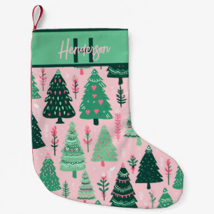 Weihnachtsbaum-Mustername in verspieltem Rosa und Kleiner Weihnachtsstrumpf
