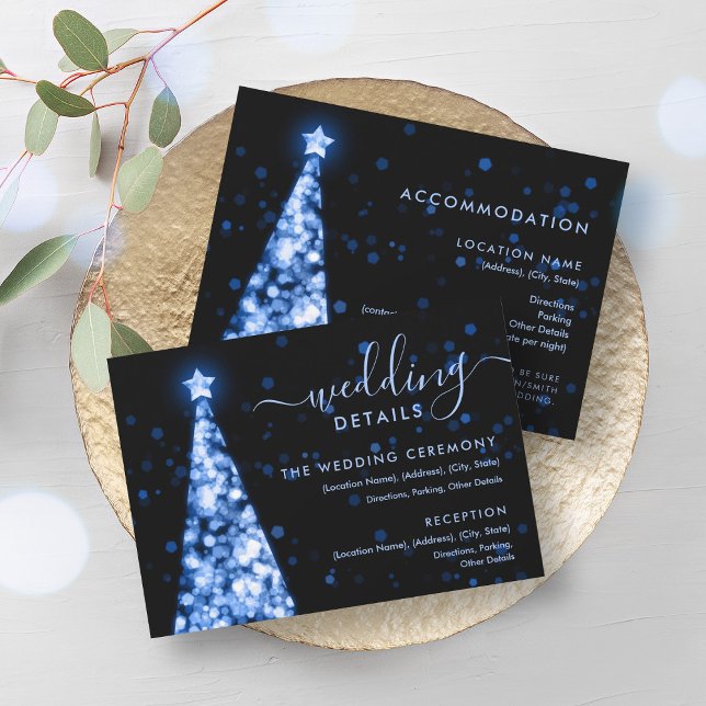 Weihnachtsbaum Navy Blue Wedding Details Card Einladung (Festive Xmas Tree Navy Blue Wedding Details Card)