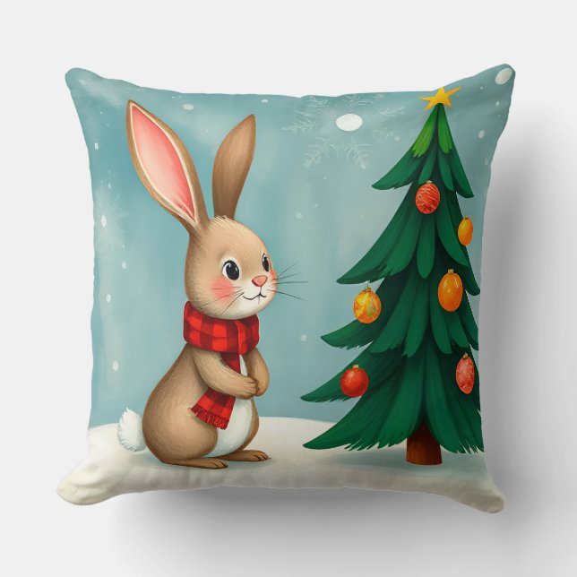Weihnachtsbaum neben dekoriertem Weihnachtsbaum Kissen (Vorderseite)