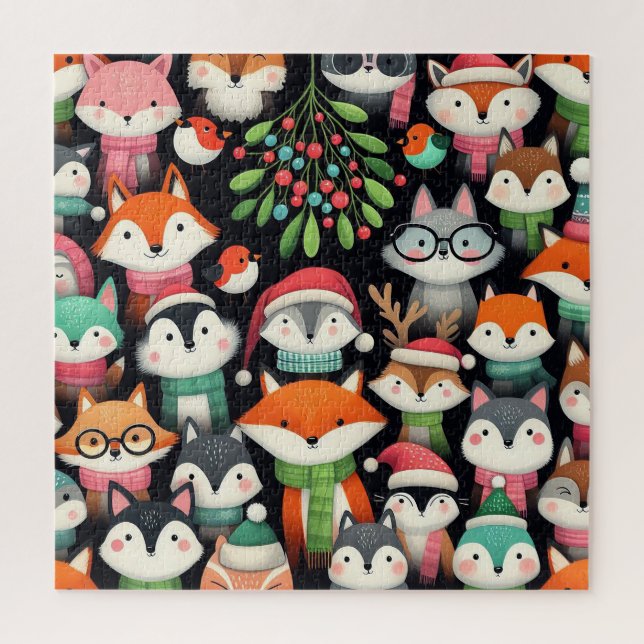 Weihnachtsbaum Niedliche Mistletoe Füchse (Vertikal)