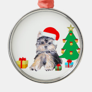 Weihnachtsbaum, niedlicher Yorkshire Welpenhund &  Ornament Aus Metall
