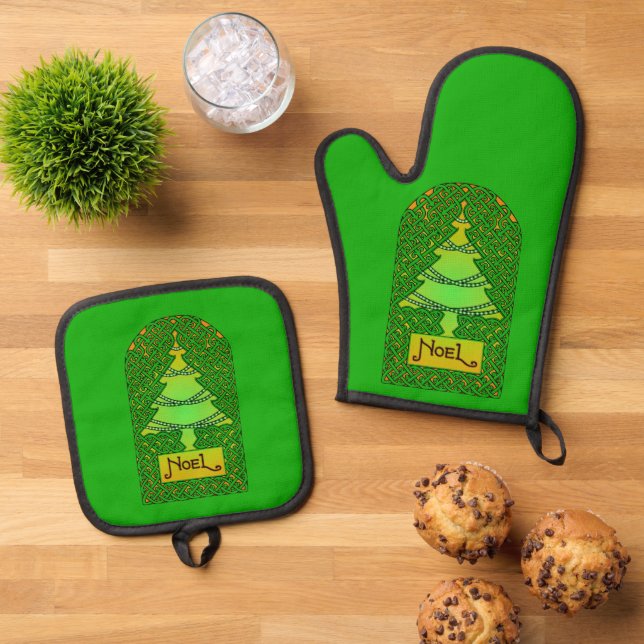 Weihnachtsbaum Ofenhandschuh & Topflappen-Set (Oben Unten)